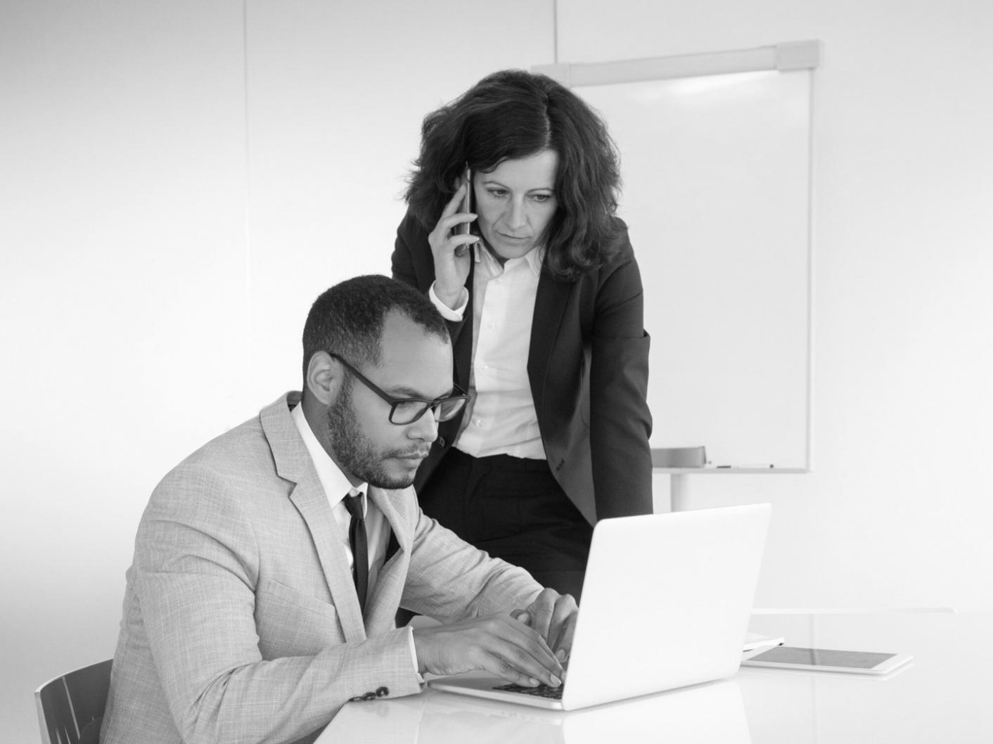 Professional workspace showing strategic copywriting process and content creation