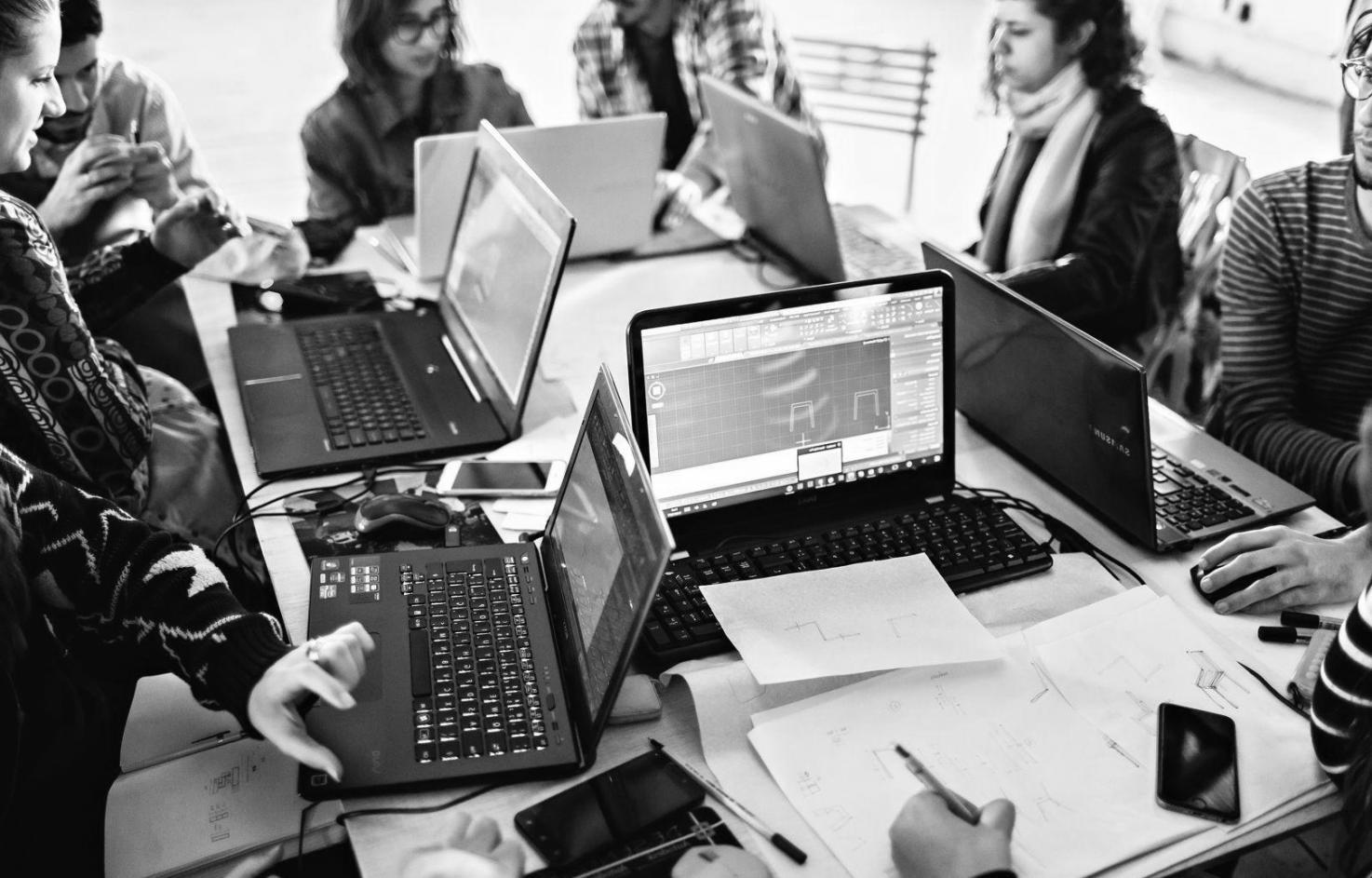 Students collaborating on copywriting projects